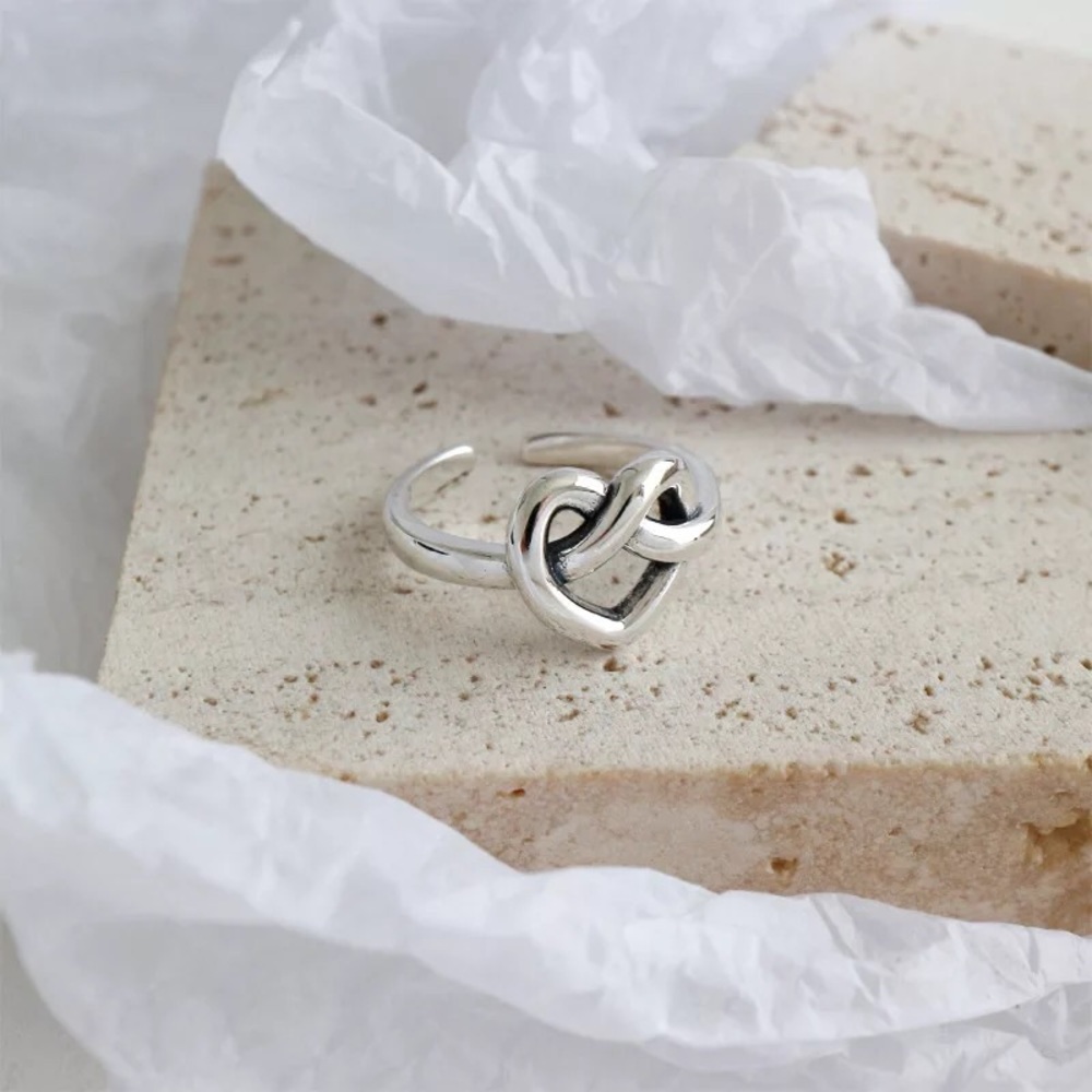 New Sterling Silver 925 Twisted Heart Adjustable Ring